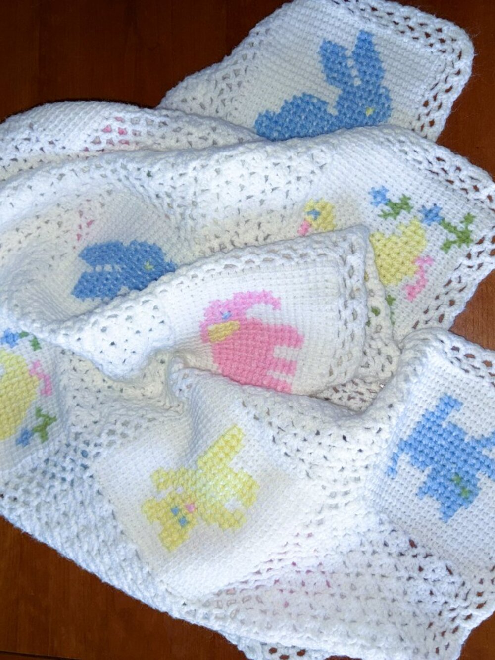 Vintage Handmade Baby Blanket Afghan Crochet Baby Animals